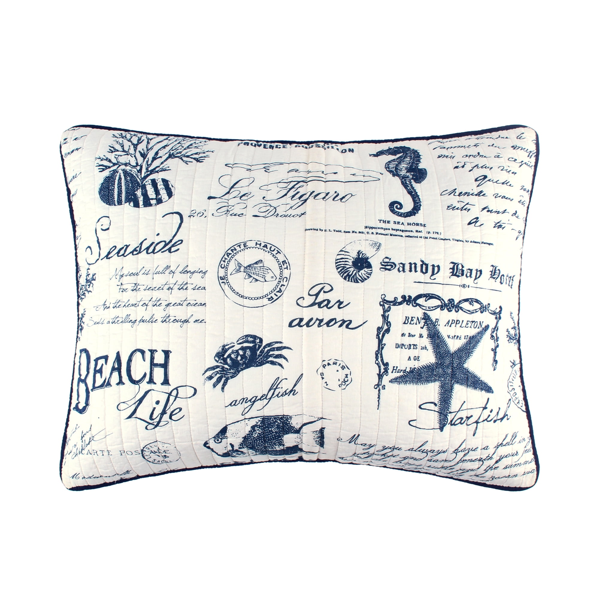 Levtex Home - Beach Life Quilt Set - Full/Queen Quilt + Two Standard Pillow Shams - Nautical - Navy and White - Quilt Size (88x92in.) and Pillow Sham Size (26x20in.) - Reversible - Cotton Fabric