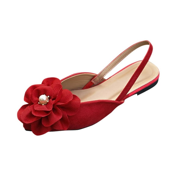 Hopeusnice Women's Sandals Non-Slip Flock Materials Summer And Fall Shoes Closed-Toe Sandals Breathable Flat Heel Soft Trendy Pointed Toe Outdoor Shoes Red 38