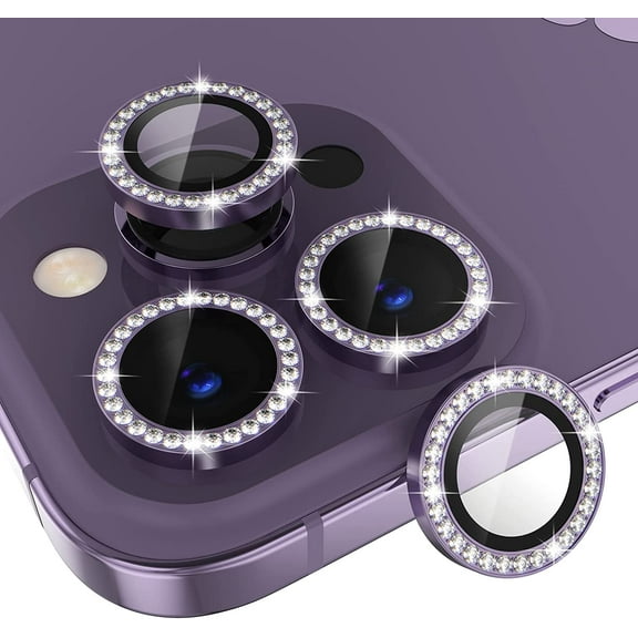 [3 1] for iPhone 14 Pro/iPhone 14 Pro Max Camera Lens Protector Bling, 9H Tempered Glass Camera Cover Screen Protector Metal Ring Decoration Accessories (BlingPurple)