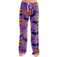 thumbnail image 2 of Pajama Pants for Women Halloween Pumpkin Print Soft Drawstring Comfy Sleep Pants, 2 of 5