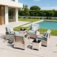 thumbnail image 3 of MEISSALIVVE 6 Pieces Patio Furniture Sets, Wicker Patio Conversation Sets with 4 Wood Armrests Swivel Glide Chairs，Outdoor Conversation Set for Deck Yard and Poolside (Blue), 3 of 7