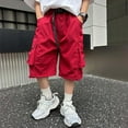 thumbnail image 4 of Glisme Boys Cargo Shorts With Pockets Boys 5-Inch Inseam Shorts Daily Wear Loose Knee-Length Shorts Mid-Thigh Shorts Boys Adjustable Elastic Waist Joggers Size 13-14 Years, Red, 4 of 5
