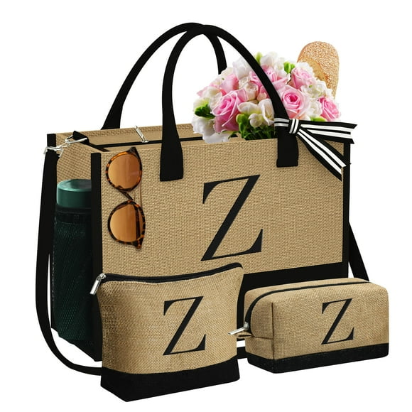 Bolsa de Playa Grande YOOLIFE para Mujer Tote de Yute con 2 Bolsas de Maquillaje