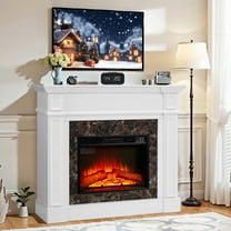 45''W Electric Fireplace with Mantel, Legahome Freestanding Fireplace Heater with Remote Control, Fireplace TV Stand for 42 inch TV, Electric Fireplace Heater for Living Bedroom, White