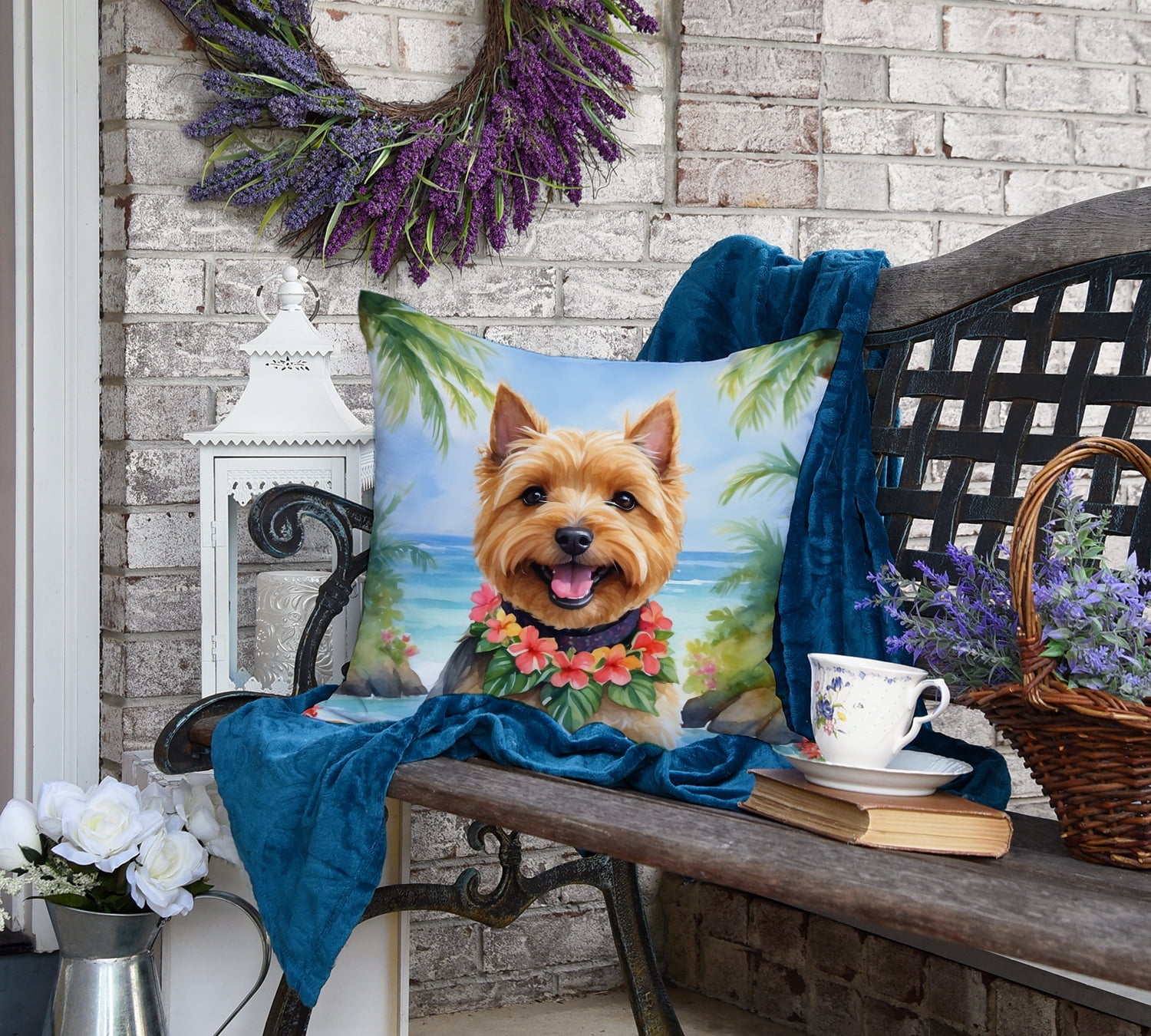 Norwich Terrier Luau Throw Pillow 18 in x 18 in