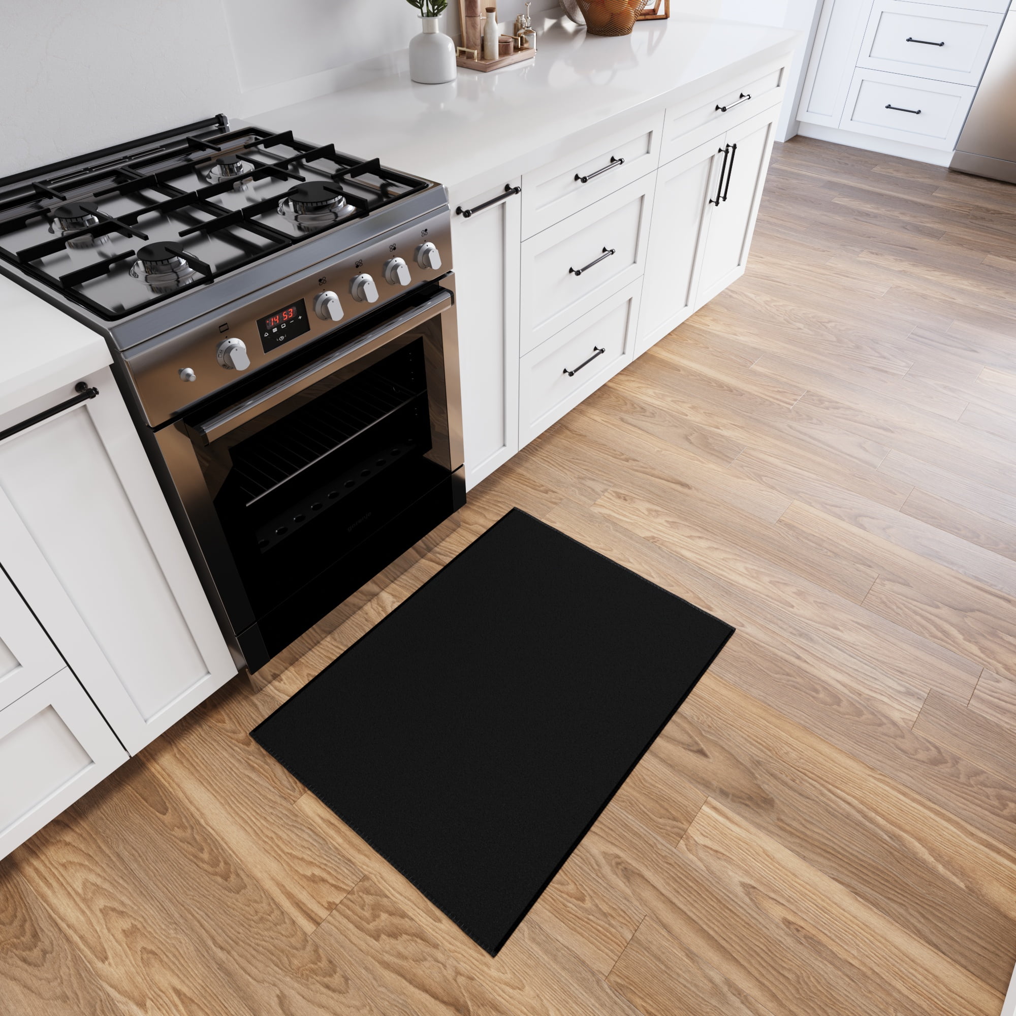 Ottomanson Indoor Door Mat Non-Slip Low Pile Stain Resistant Rug, Solid Black, 1'10.5" x 4'