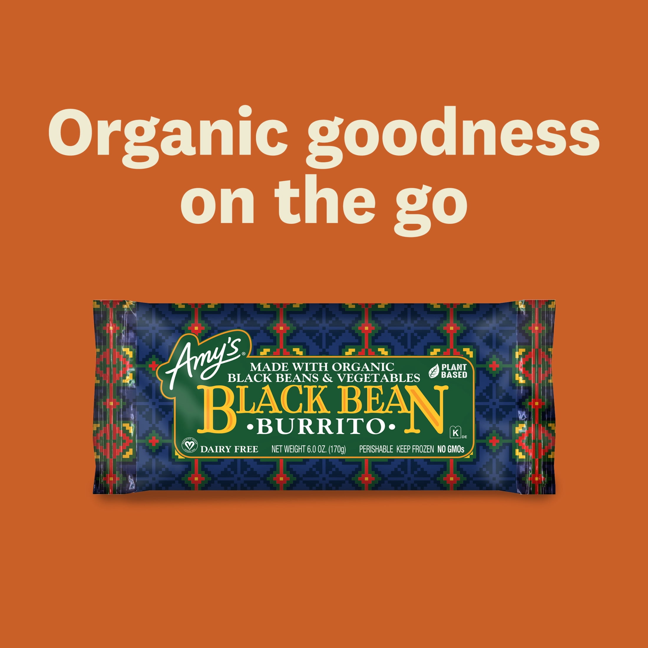 Amy's Frozen Meals, Black Bean Burrito, Microwave Meals, 6 oz