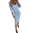 thumbnail image 1 of Vestido lápiz de punto con cuello en V y manga larga para mujer: estilo informal y elegante, estampado liso/floral, vestido de cóctel con corte en A, 1 of 5