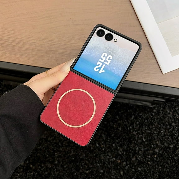 Case for Samsung Galaxy Z Flip 6, Magnetic Phone Case [Compatible with Mag-Safe] Anti-Fingerprint PU Leather Shockproof Protective Slim Lightweight Case for Samsung Galaxy Z Flip 6, Red