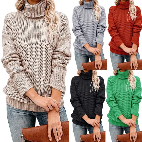 Utoimkio Turtleneck Pullover Sweaters for Women Long Sleeve Loose Fit Knit Sweaters Solid Outwear Jumper Tops