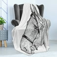 thumbnail image 4 of Animal Soft Flannel Fleece Throw Blanket, Engraved Inspired Artwork of a Horse Head on a Plain Background, Cozy Plush for Indoor and Outdoor Use, 50" x 70", Charcoal Grey and White, by Ambesonne, 4 of 5