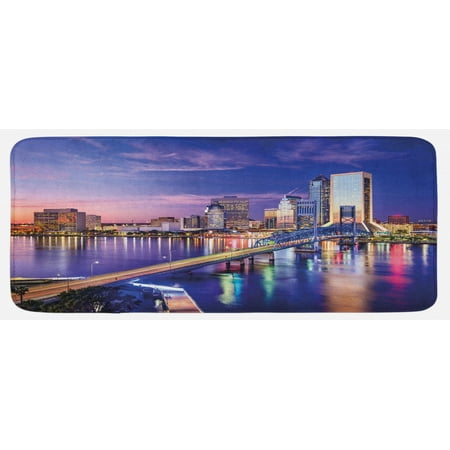 

United States Kitchen Mat Jacksonville Florida Skyline Vibrant Night St. Johns River Scenic Plush Decorative Kitchen Mat with Non Slip Backing 47 X 19 Royal Blue Pale Pink by Ambesonne