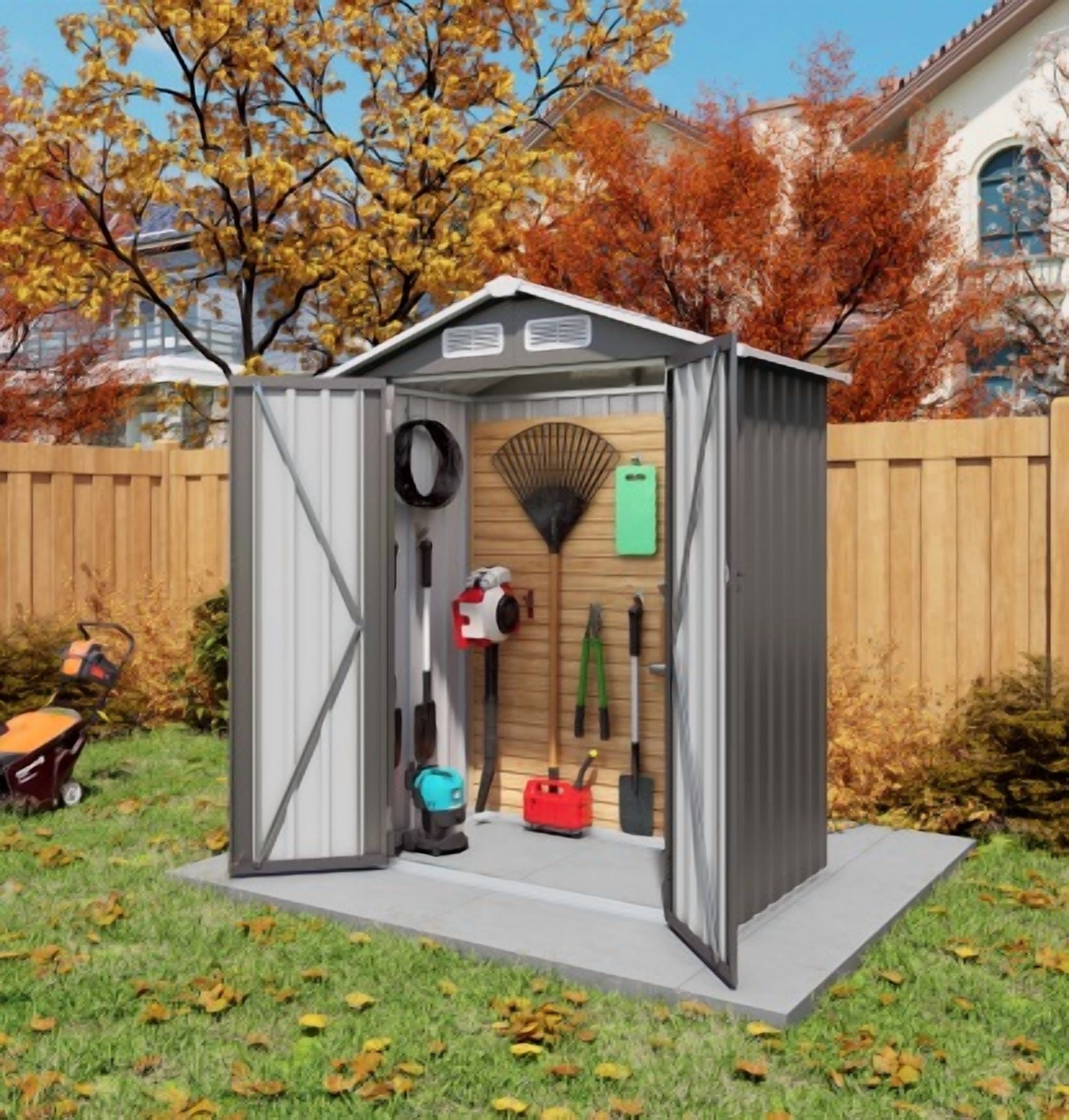 5X3 FT Metal Outdoor Storage Shed, Garden Tool Shed with Pitched Roof and Lockable Doors, Weatherproof Outdoor Shed for Backyard, Lawn, Garden