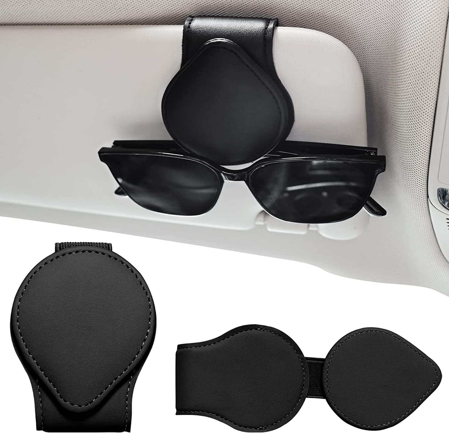 Sunglass Holder For Car Sun Visor Magnetic Leather Eyeglass Hanger Clip Visor Sunglass Holder 4248