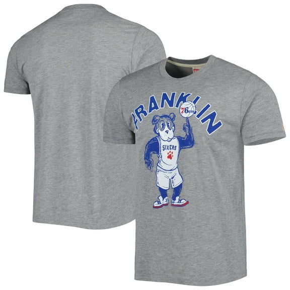 Unisex Homage Heather Gray Philadelphia 76ers Team Mascot Tri-Blend T-Shirt