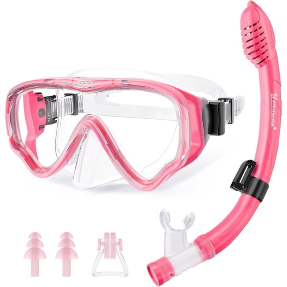 U PHITNIS Kids Snorkel Set for Age 4-14 - Dry Top Snorkeling Gear for Kids Junior & Youth - Childs Diving Mask with Big Eyes for Boys Girls - Anti-Fog Snorkeling Mask and Snorkel Set