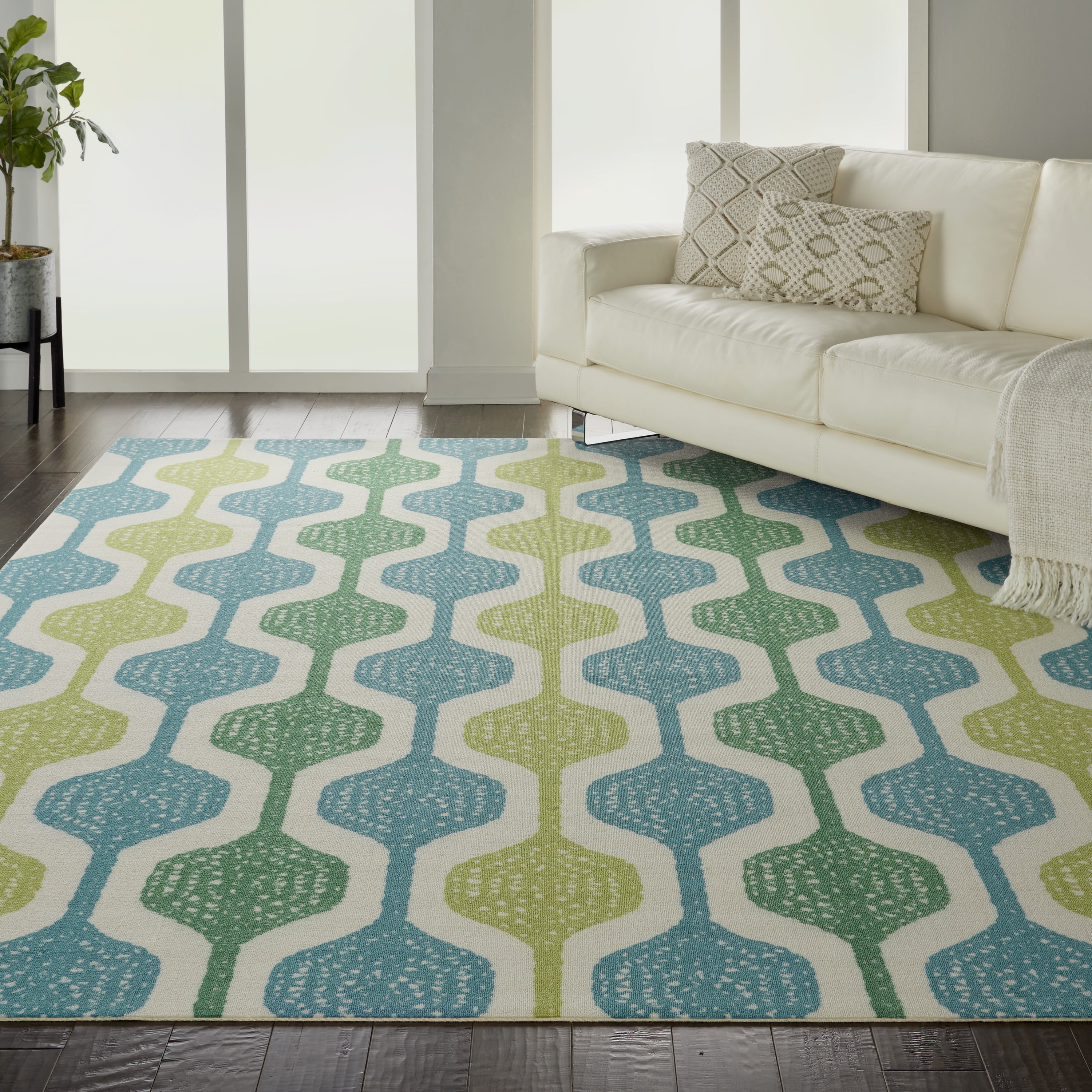 Waverly Sun N' Shade Contemporary Ivory/Aqua Area Rug