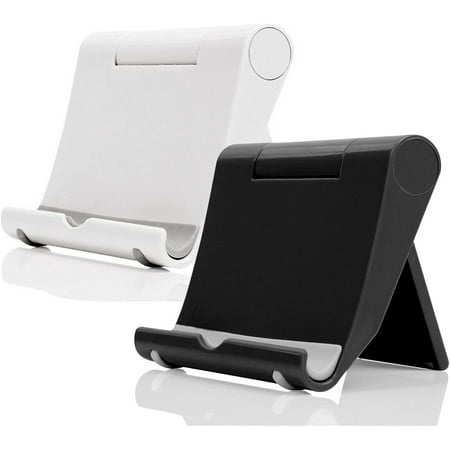 Cell Phone Stand for Desk 2 Pack Mobile Phone Holders Desktop Tablet Stand, Foldable Phone Dock Universal Adjustable Tablet Stand for Desk Compatible with Cell Phone Support (Black+White)