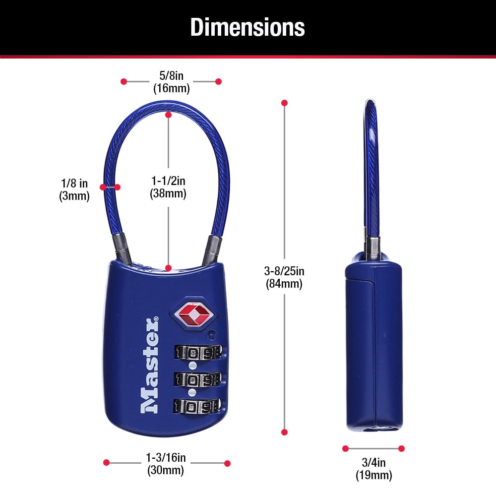 (6 pack) Master Lock TSA Approved 3 Dial Resettable Combination Luggage Lock, Color Variety