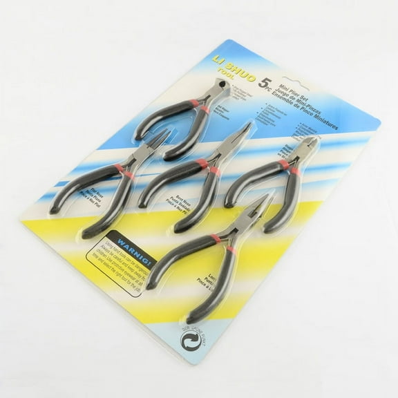 1set 45# Carbon Steel DIY Jewelry Tool sets: Round Nose Pliers Wire Cutter Pliers End Cutting Pliers Side Cutting Plier and Bent Nose Plier Black 285x185x13mm 5pcs/set