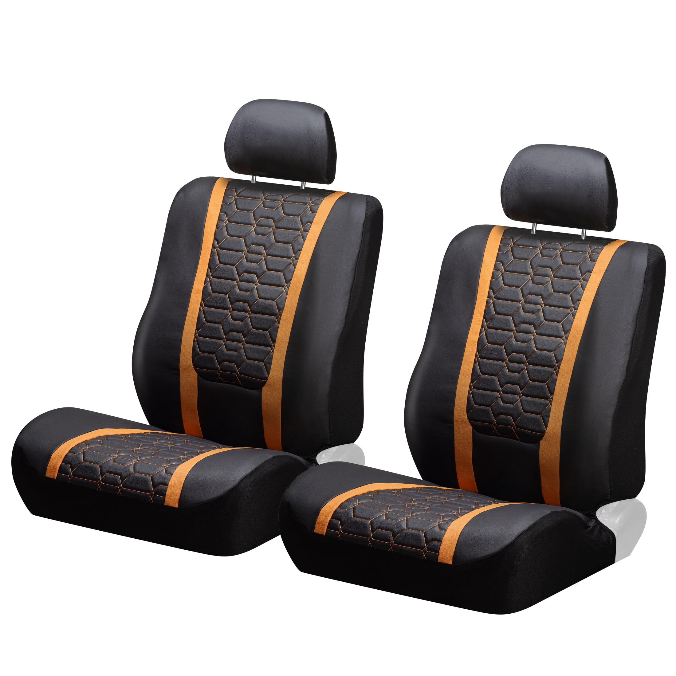 Auto Drive Racing Orange Faux Leather Seat Cover for Most Cars-2 Pack, Universal Fit