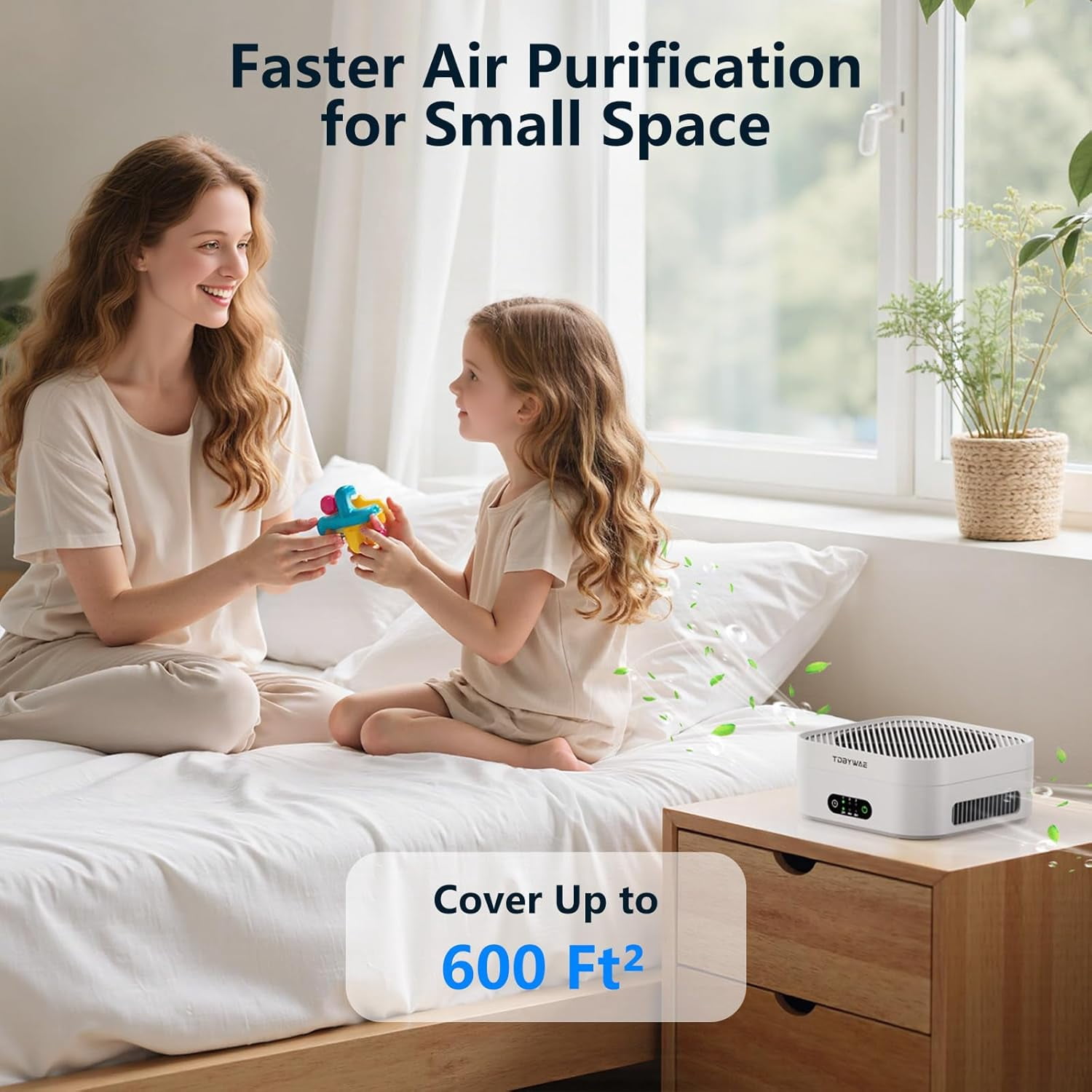 Purifier for Home Bedroom to 600 ft², True HEPA Filter for Pets Dust Dander Pollen Odor , Portable Car Purifier with Type-C Charging and Touch
