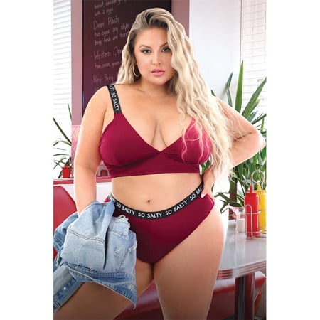 Fantasy Lingerie Vibes So Salty Long Line Bralette Cheeky Panty Set Berry Bliss Queen Size