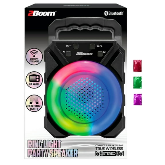 2Boom Bluetooth LED Ring Light Party Speaker 1Ct, Portable Wireless Rechargeable Speaker with FM Radio, Small Lightweight Bluetooth Stereo Sounds, 4.5x7x3 Inch w/ Snoep in Beperkte Oplage