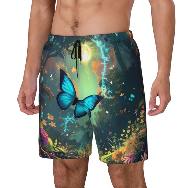 Fotbe Enchanted Forest Butterfly A Traje de Baño para Hombre – Shorts de Natación de Secado Rápido con Forro y Bolsillos-X-Large