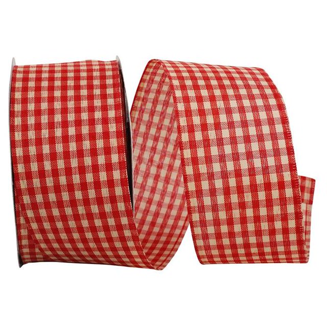 Reliant Ribbon 90366W-065-40J 20.5 in. 25 Yards Tea Dye Gingham 3 Wired Edge Ribbon, Red