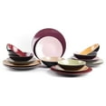 thumbnail image 2 of Colors Life 18pc Dinnerware Set - Stoneware Coupe Shape, Shiny Black Exterior & Matte Berry Interior, Dishwasher Safe, 2 of 7