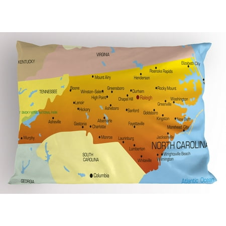 North Carolina Pillow Sham Map Of An American State By Atlantic