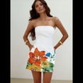 thumbnail image 4 of Vestido Tropical de Verano para Mujer, Sin Tirantes, Floral, Midi, Ajustado, para Fiesta y Club. Color Naranja S, 4 of 7