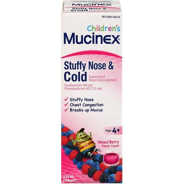 Mucinex Children's Stuffy Nose & Cold Relief Liquid, Mixed Berry Flavor