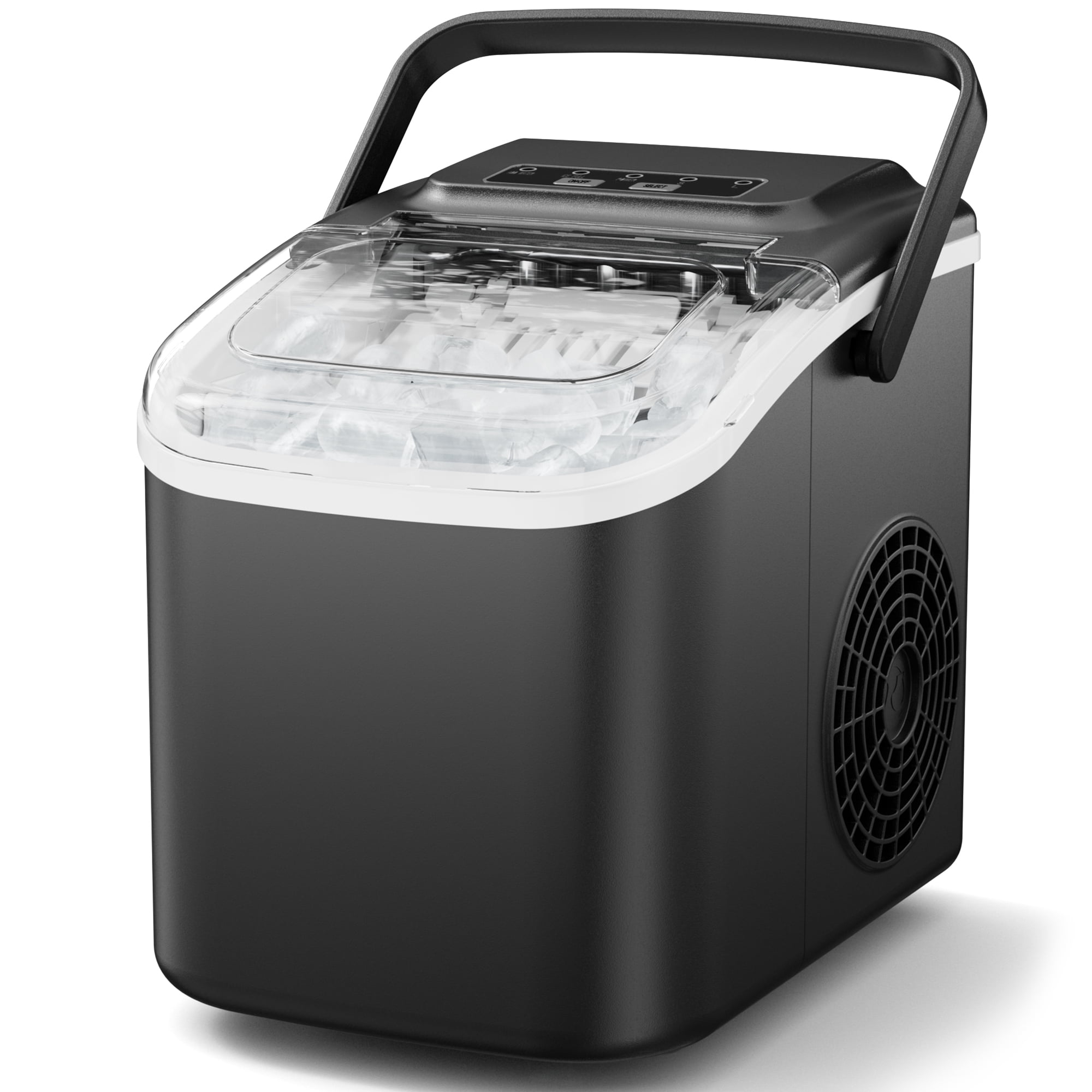 Snowyermine Countertop Ice Maker with Handle,Portable Ice Machine with Basket and Scoop, 8 Bullet Ice In 6 Mins, 26Lbs/24H, Self-Cleaning
