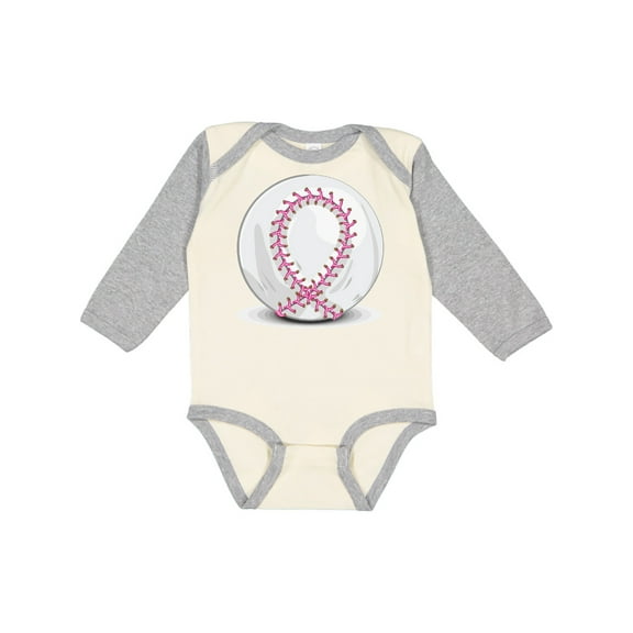 Inktastic Pink Breast Cancer Ribbon Baseball Boys or Girls Long Sleeve Baby Bodysuit