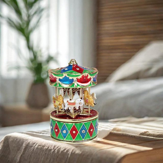 Carrusel Go Round, colecciones de cajas de música, mano de obra fina, estatuas de caballos giratorias de aleación, decoración navideña para sala de
