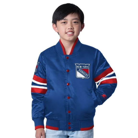 Youth Starter Blue/Red New York Rangers Scout 1 Full-Snap Varsity Jacket