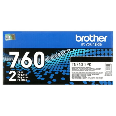 brother genuine high-yield black toner cartridge twin pack tn7602pk