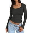 thumbnail image 2 of TQWQT Women Dark Gray Long Sleeve Shirt Trendy Women Tops Slim Fit Cute Y2k Shirt Crop Tops Square Neck T Shirt Tight Women Tops Teen Girls Winter Clothes XXL, 2 of 6