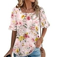 thumbnail image 2 of MaFYtyTPR Womens Summer Casual Printed Tops Women's Fashion Summer Printed Short Sleeve Square Neck Loose Blouses ZA-Pink L, 2 of 5