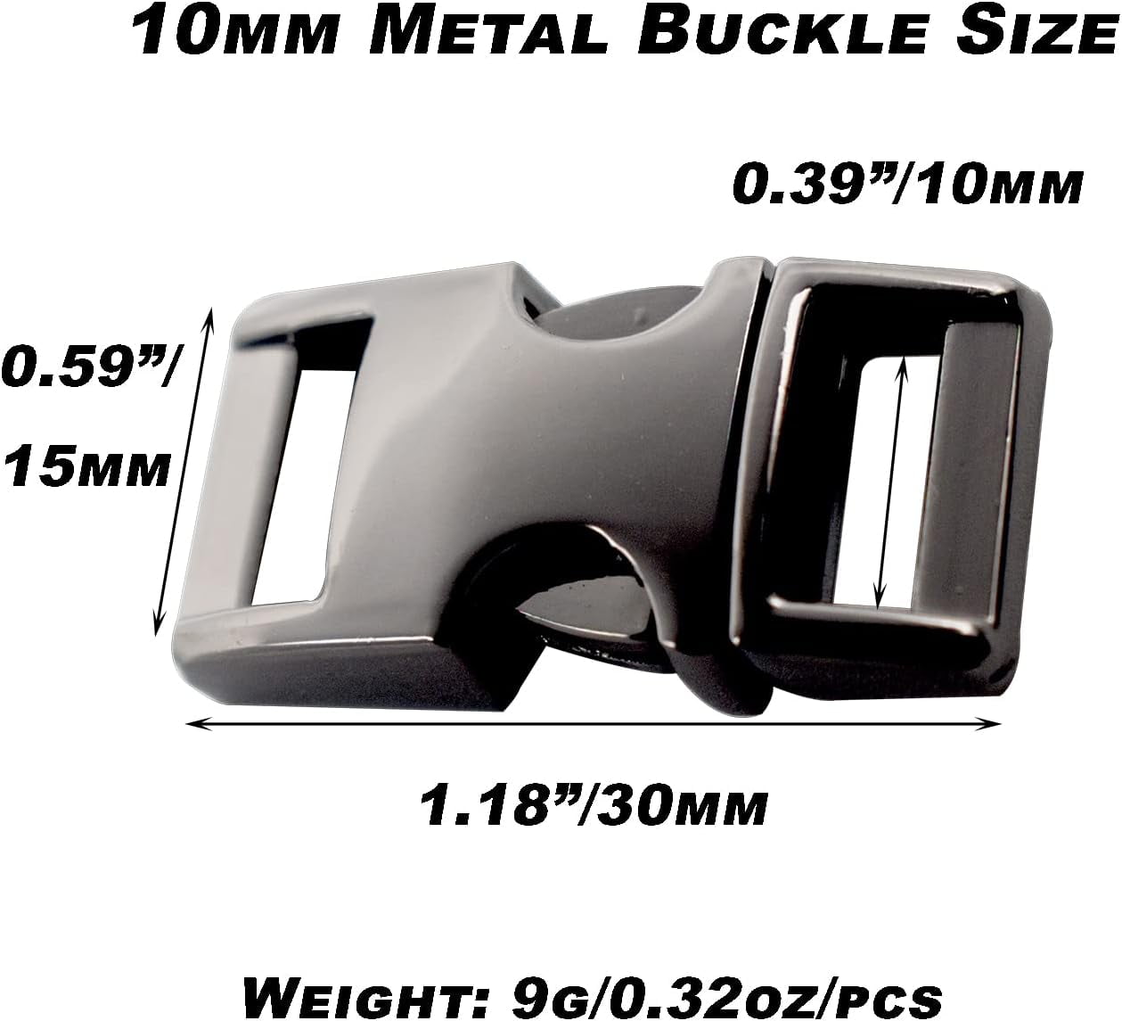 ABCISI 10 pcs 3/8 inch Buckles Quick Side Release Clips, Webbing Buckle Paracord Bracelet Clip Clasps for Leather Strap, Dog Collars, Harnesses, Belt, Backpack, Purse - Gun Black