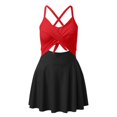 thumbnail image 4 of QHFBli Women One Piece Swimsuit Cutout One PC Skirt Swimsuit V Neck Wrap Tie Back Swimdress Bathing Suits, 4 of 5