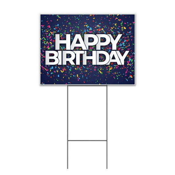 Happy Birthday Confetti (18" x 24") Yard Sign, Includes Metal Step Stake