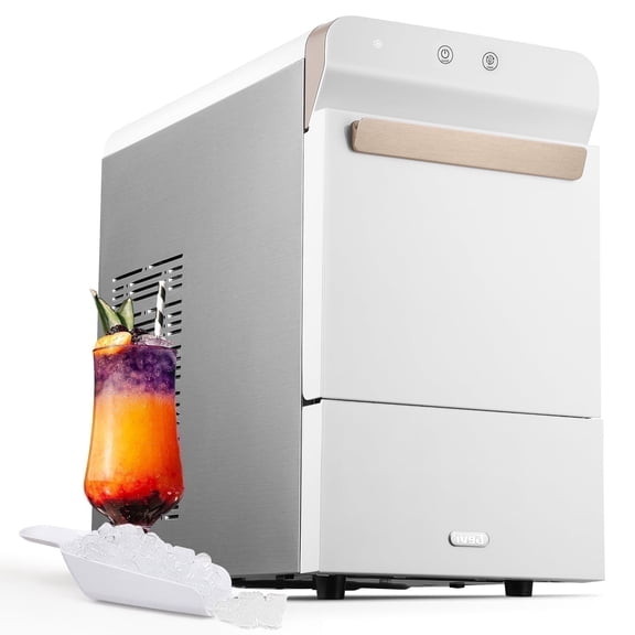 Gevi V2.0 Countertop Nugget Ice Maker | Self-Cleaning Pellet Machine | Easy Open & Pour Water Refill | Stainless Steel Housing | Fits Under Wall Cabinet | White