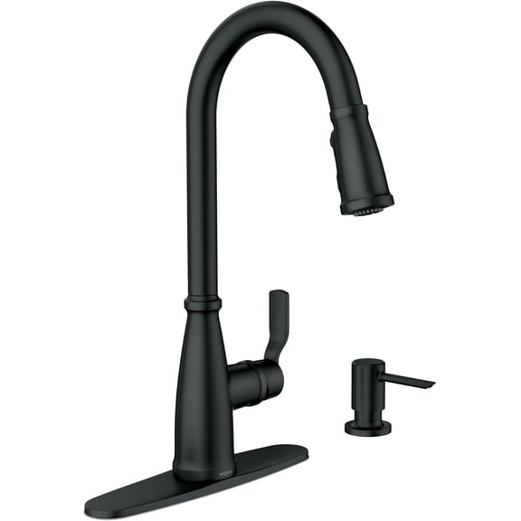 Moen 87071BL Nolia Matte Black Kitchen Faucet with Soap Dispenser, Pull Down Sprayer with Power Boost, Transitional High Arc Kitchen Faucet, One-Handle Easy Installation