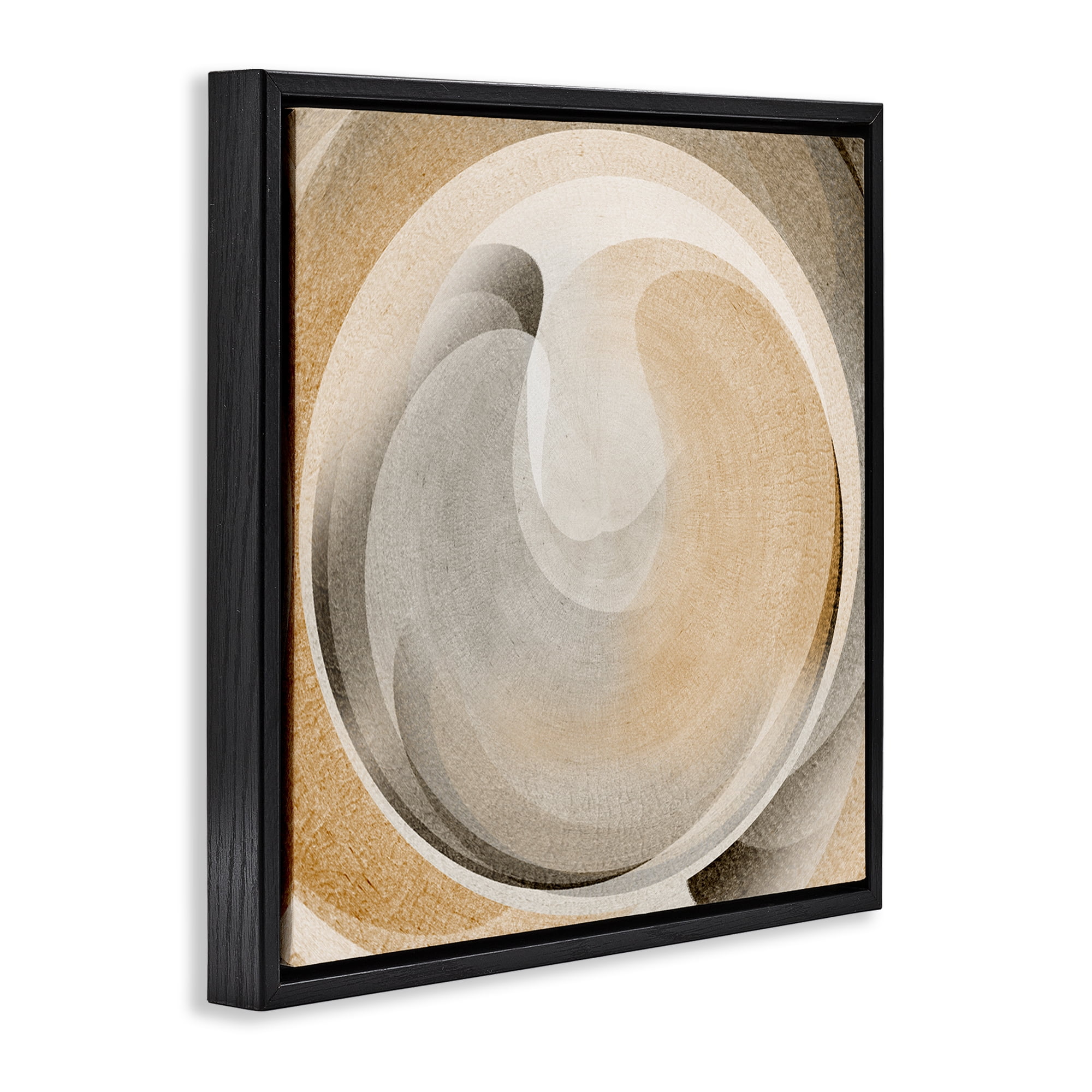 Stupell Industries Circular Soft Neutrals Abstract Painting Black Floater Framed Canvas Art Print Wall Art, 18 x 18