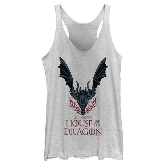 Women's Game of Thrones: House of the Dragon Fire-Breathing Dragon Logo  Racerback Tank Top White Heather Small