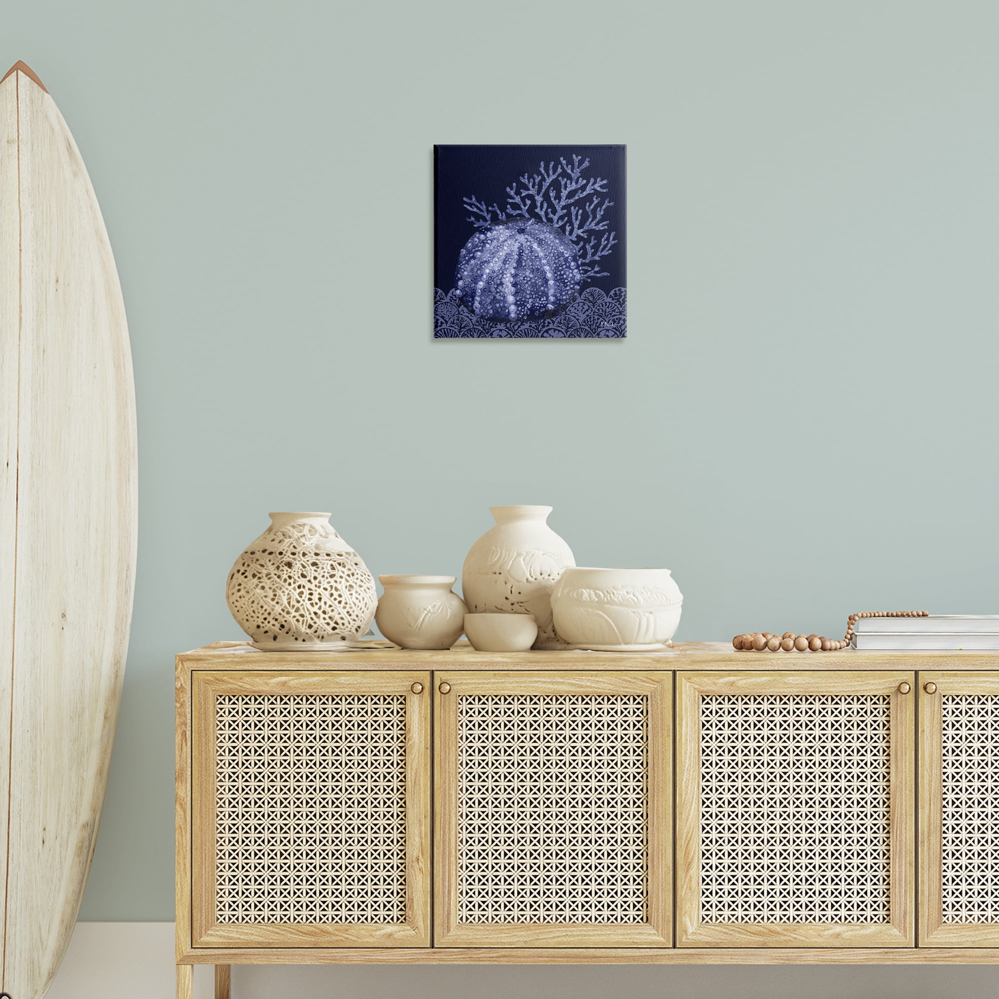 Stupell Industries Dark Sea Urchin Nautical & Beach Painting Wrapped Canvas Art Print Wall Art, 17 x 17