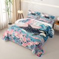 thumbnail image 3 of spefrowx Boho Floral Orca Whale Twin Quilt Set for Girls, Pink Wave Blossom Flower Twin Coverlet Set, 2pcs, 3 of 7